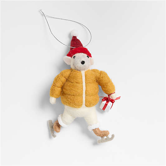 Felted Wool Ice Skating Bear Christmas Tree Ornament