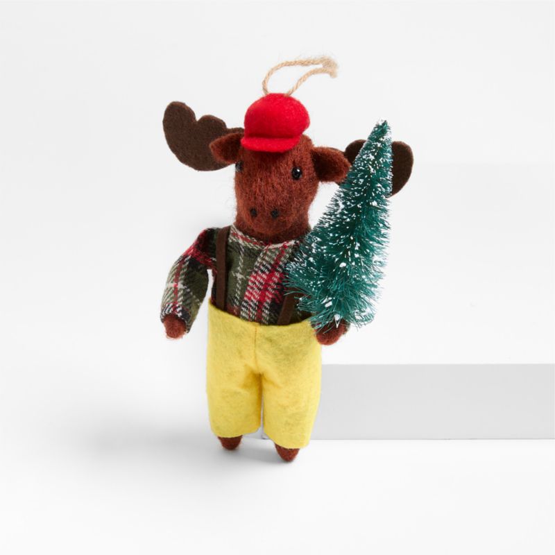 Felted Wool Moose with Tree Christmas Ornament | Crate & Barrel