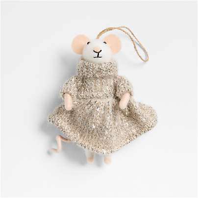 Felted Wool Mouse with Cozy Dress Christmas Tree Ornament