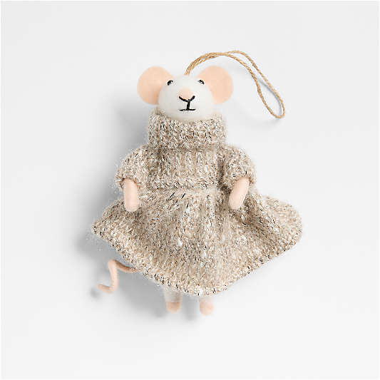 Felted Wool Mouse with Cozy Dress Christmas Tree Ornament