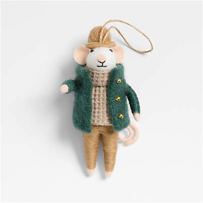 Felted Wool Mouse with Green Cardigan Christmas Tree Ornament