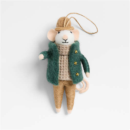 Felted Wool Mouse with Green Cardigan Christmas Tree Ornament