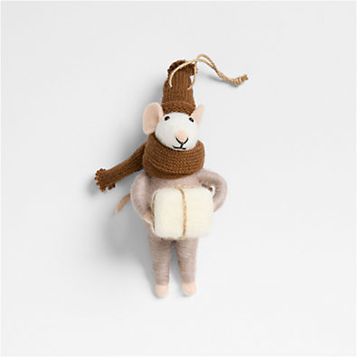 View Felted Wool Mouse with Present Christmas Tree Ornament details