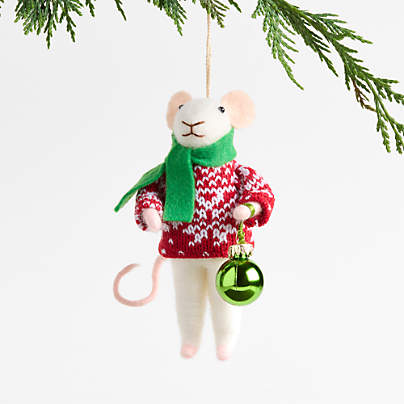 Felted Wool Mouse with Ornament Christmas Ornament