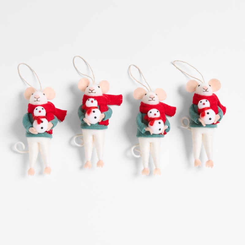 Felted Wool Mouse with Snowman Christmas Ornments, Set of 4 - image 0 of 1