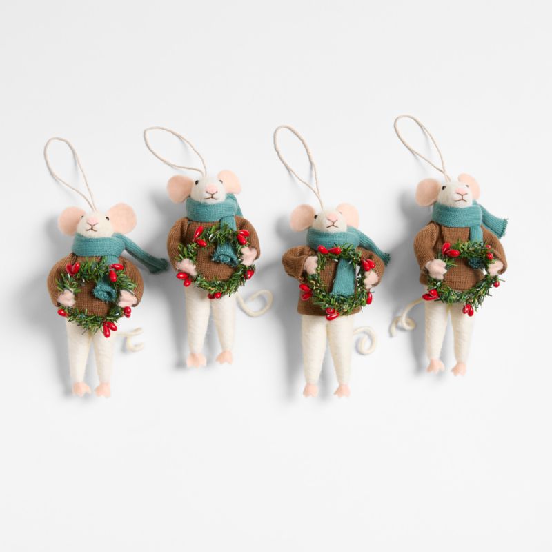 Felted Wool Mouse with Wreath Christmas Ornaments, Set of 4 - image 0 of 1