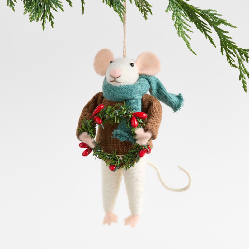 Felted Wool Mouse with Wreath Christmas Ornament - image 0 of 1