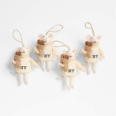 Felted Wool NYC Mouse Christmas Tree Ornament, Set of 4