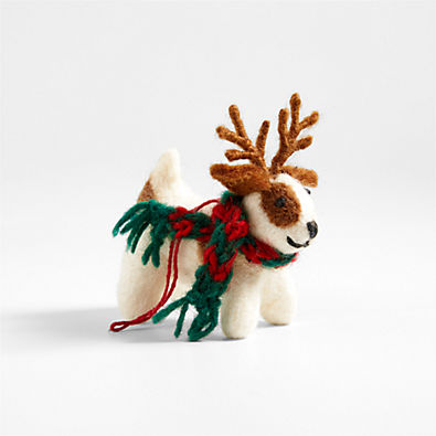 View Felted Wool Puppy with Antlers Christmas Tree Ornament details