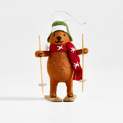 View Felted Wool Skiing Bear Christmas Tree Ornament details