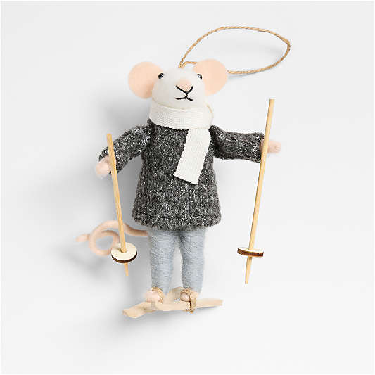 Felted Wool Skiing Mouse Christmas Tree Ornament