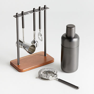 View Fenton Graphite and Wood Bar Tool Set with Cocktail Shaker details