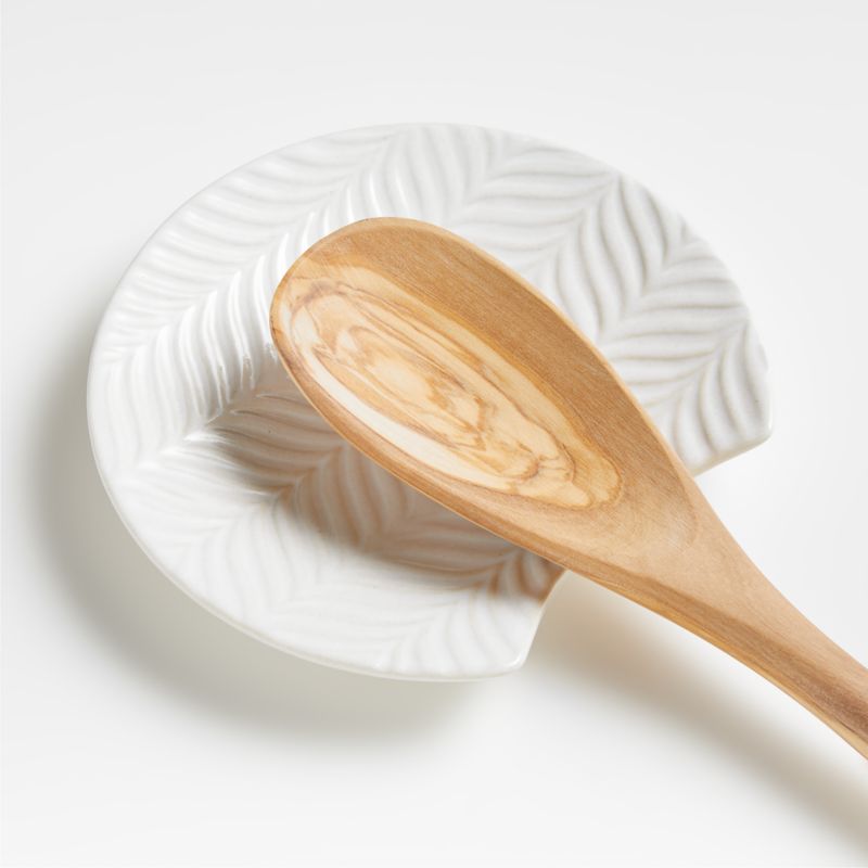 Crate and Barrel Fern White Ceramic Spoon Rest | Crate & Barrel