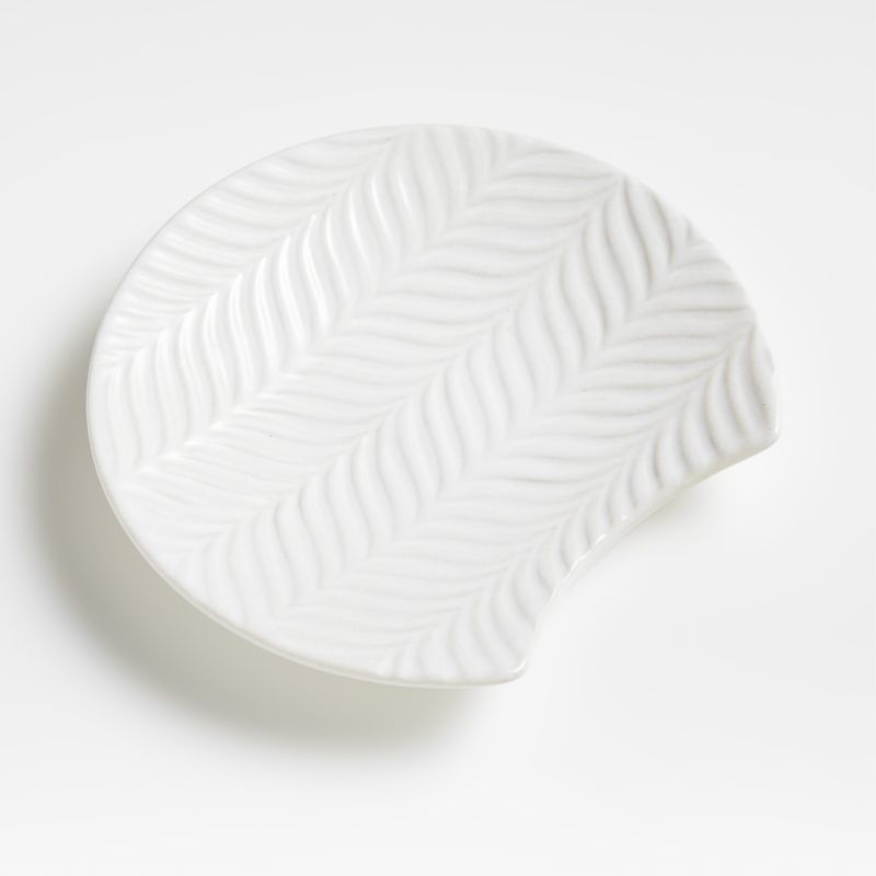 Crate and Barrel Fern White Ceramic Spoon Rest | Crate & Barrel