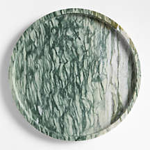 Fern Green 12.5" Round Marble Tray | Crate & Barrel