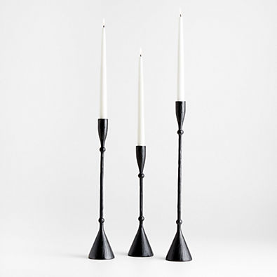 View Ferric Black Metal Taper Candle Holders, Set of 3 details