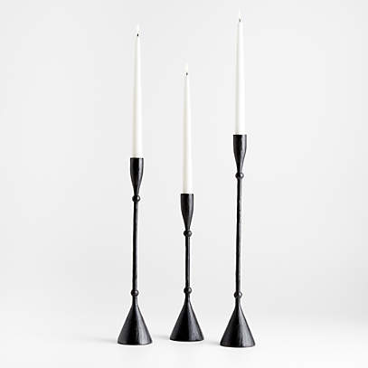 Set of 3 Tall Cast Iron Taper Candle Holders