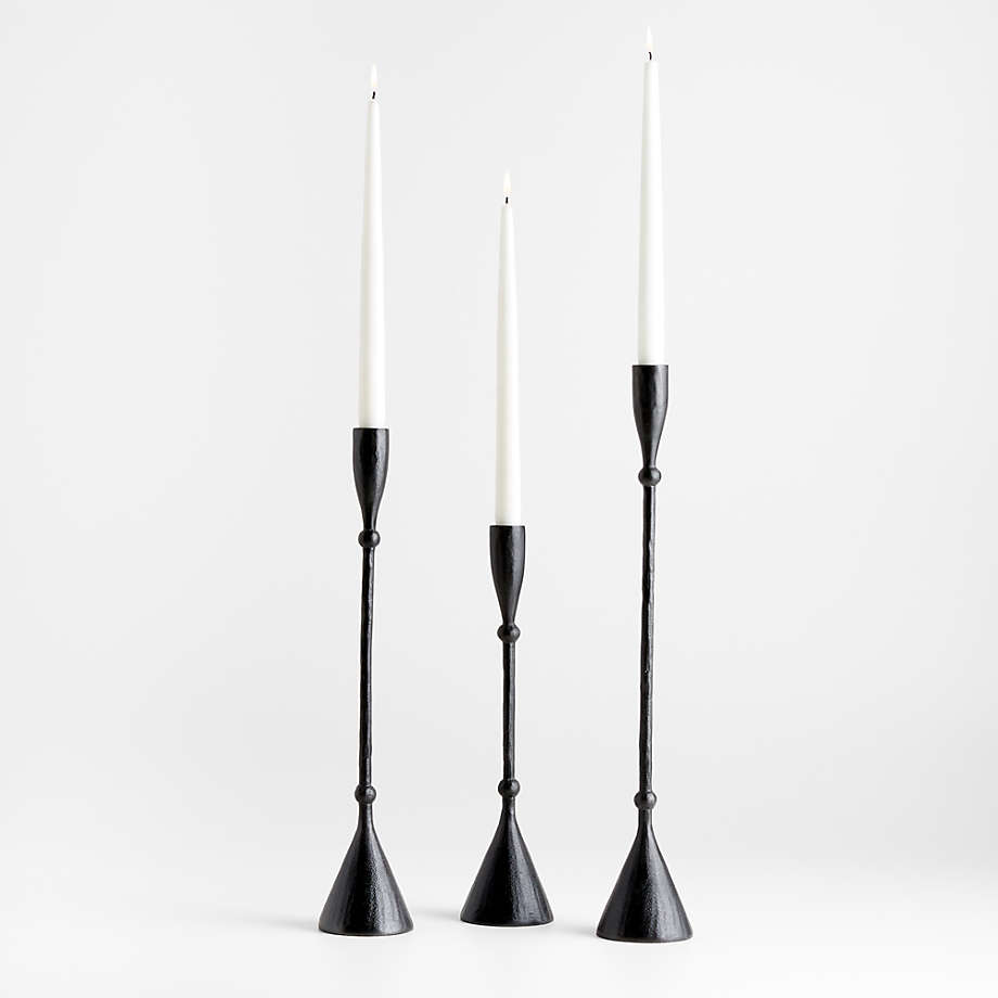 7 Black Cast Iron Metal Taper Candle Holder Set, Large