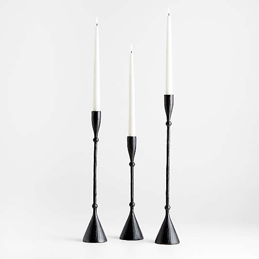 Ferric Black Metal Taper Candle Holders, Set of 3