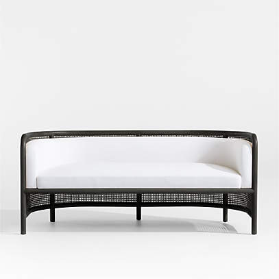 Fields Charcoal Cane Settee with White Cushion by Leanne Ford + Reviews | Crate & Barrel