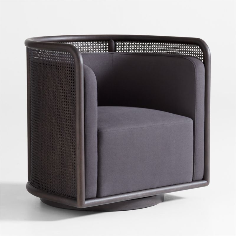Fields Cane Back Charcoal Grey Swivel Accent Chair by Leanne Ford