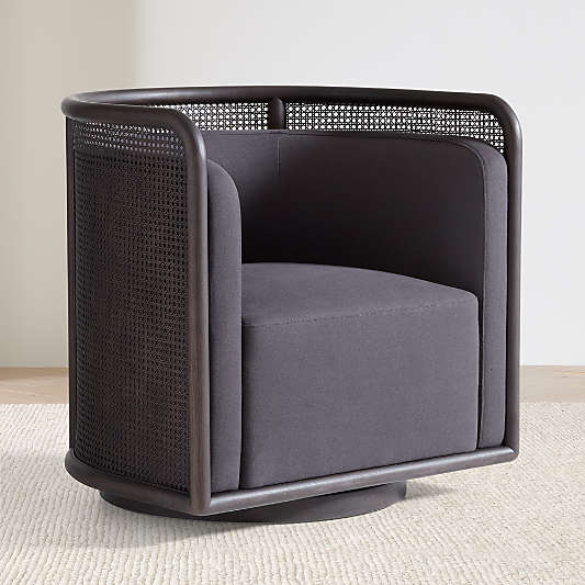 Fields Cane Back Charcoal Grey Swivel Accent Chair by Leanne Ford