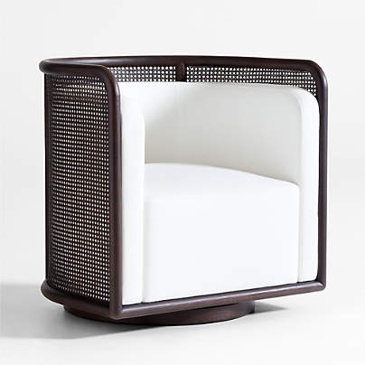 Fields Cane Back Dark Brown and White Swivel Accent Chair by Leanne Ford