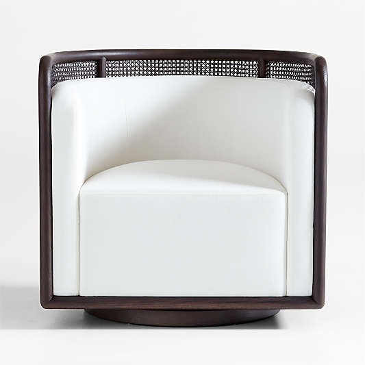 Fields Cane Back Dark Brown and White Swivel Accent Chair by Leanne Ford