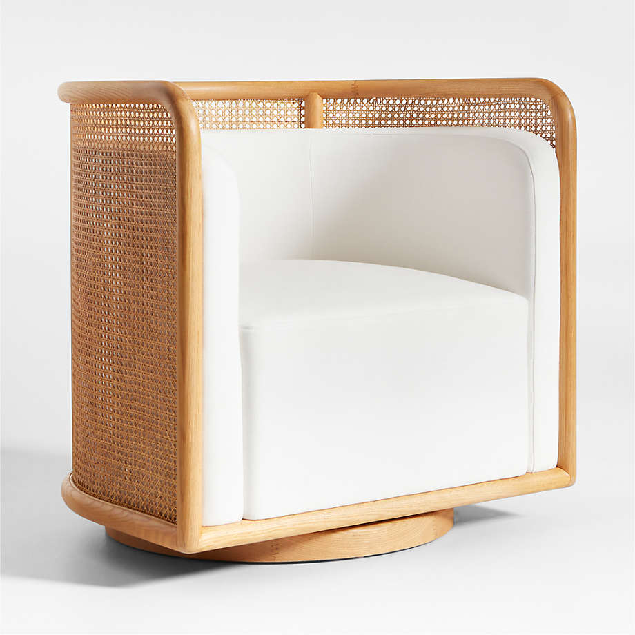 Fields Cane Back Natural White Swivel Accent Chair by Leanne Ford + Reviews Crate & Barrel