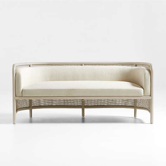 Fields White Wash Cane Settee with Natural Cushion by Leanne Ford