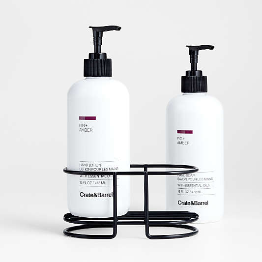 Fig + Amber Hand Soap and Lotion Set with Matte Black Caddy