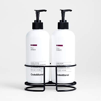 Fig + Amber Hand Soap and Lotion Set with Matte Black Caddy