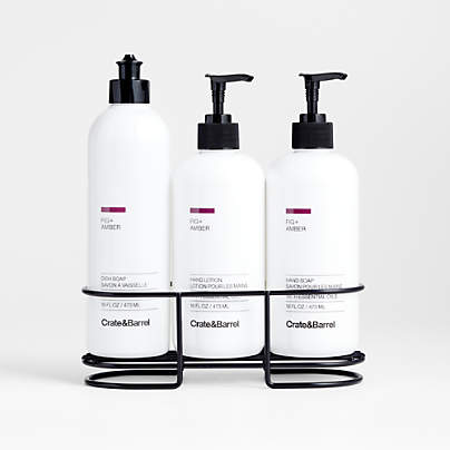 Fig + Amber Hand Soap, Lotion and Dish Soap Set with Matte Black Caddy