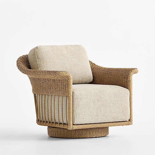 Fiji Wicker Swivel Outdoor Lounge Chair with Ivory Cushion