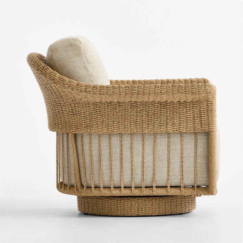 Fiji Wicker Swivel Outdoor Lounge Chair with Ivory Cushion - image 3 of 6