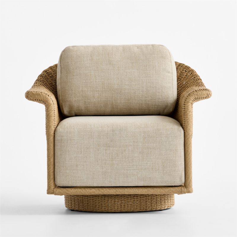 Fiji Wicker Swivel Outdoor Lounge Chair with Ivory Cushion - image 2 of 6