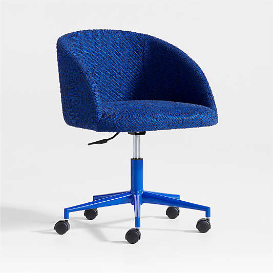 Finch Cobalt Blue Boucle Kids Desk Chair with Blue Base