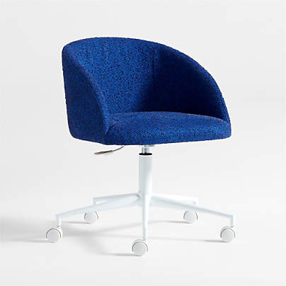 Finch Cobalt Blue Boucle Kids Desk Chair with White Base