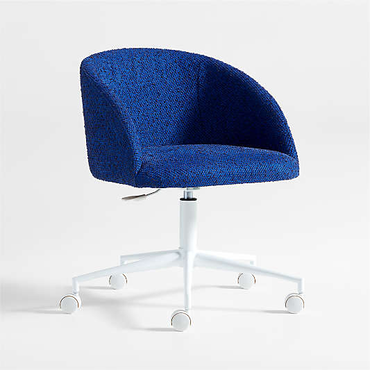 Finch Cobalt Blue Boucle Kids Desk Chair with White Base