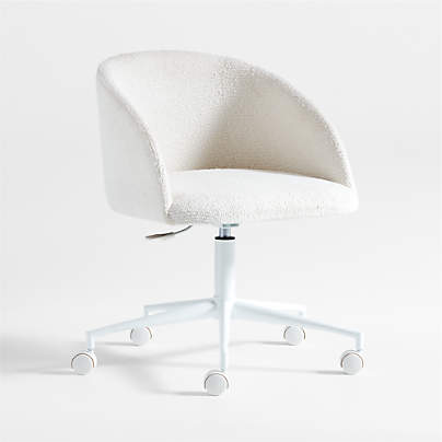 Finch Cream Boucle Kids Desk Chair with White Base