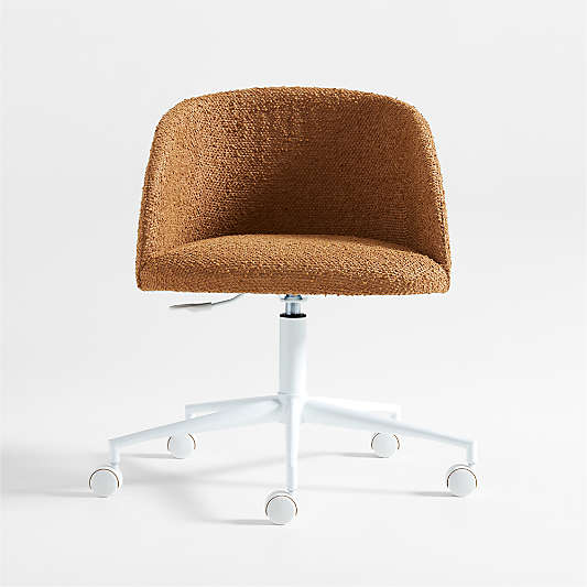 Finch Maple Brown Boucle Kids Desk Chair with White Base