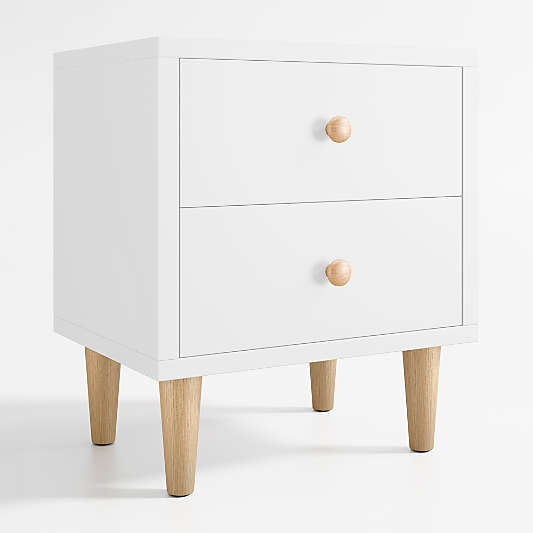 Finn White  Wood 2-Drawer Kids Nightstand