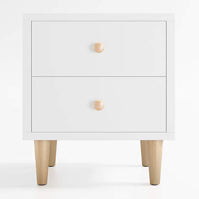 Finn White  Wood 2-Drawer Kids Nightstand