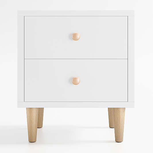 Finn White  Wood 2-Drawer Kids Nightstand