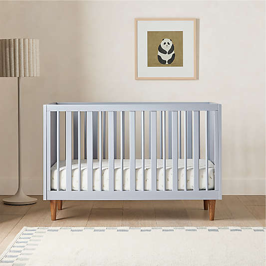 Finn Mist Blue Wood Convertible Baby Crib with Toddler Bed Rail