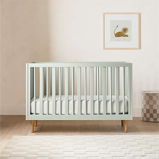 Finn Sage Green Wood Convertible Baby Crib with Toddler Bed Rail