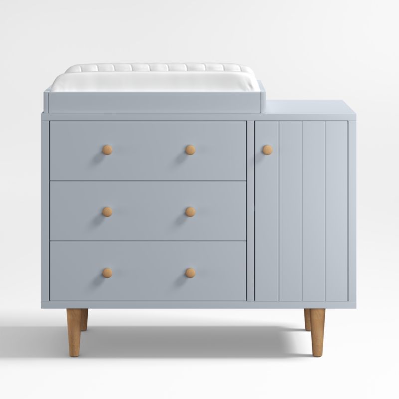 Finn Narrow Quarry Blue Wood 3-Drawer Kids Dresser with Door and Changer Table Topper - image 0 of 10