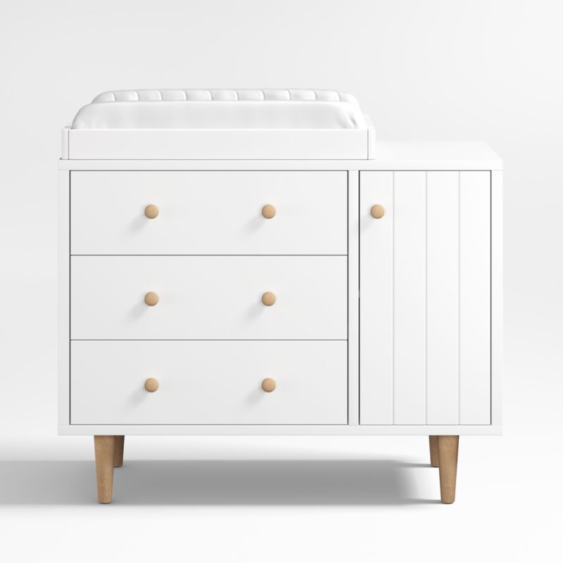 Finn Narrow White Wood 3-Drawer Kids Dresser with Door and White Changer Table Topper - image 0 of 12