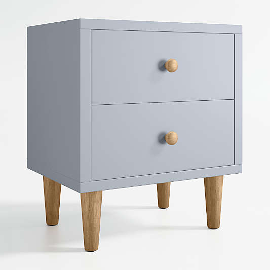 Finn Mist Blue Wood 2-Drawer Kids Nightstand