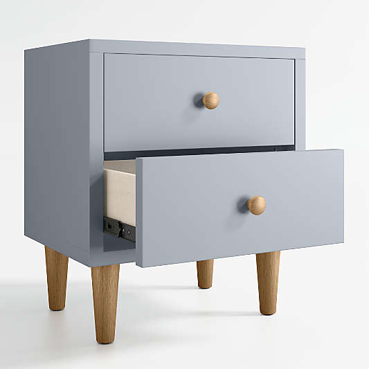 Finn Mist Blue Wood 2-Drawer Kids Nightstand